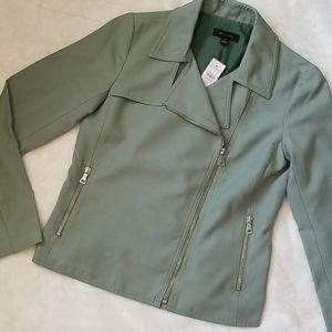 Ann Taylor Fresh Green Linen Moto Jacket